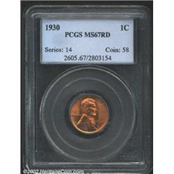 1930 1C MS67 Red PCGS. Vibrant red with green and gold undertones. A bright coin with almost pristin