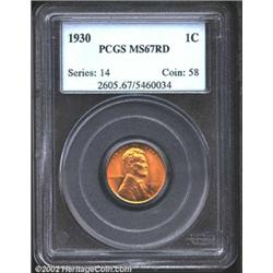 1930 1C MS67 Red PCGS. Red honey luster with alternating green gold hues on this depression era cent