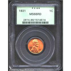 1931 1C MS66 Red PCGS. A lustrous and radiant orange Gem that has immaculate surfaces and a sharp st