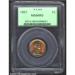 1931 1C MS66 Red PCGS. Pleasing orange color with some slight green and gold iridescence. Incredibly