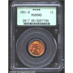 1931-D 1C MS65 Red PCGS. Orange-gold color. A lustrous and sharply struck Gem that has unabraded sur