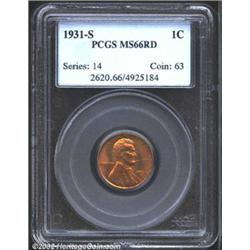 1931-S 1C MS66 Red PCGS. Rich yellow-green and rust-orange color. Lustrous and sharply struck with p