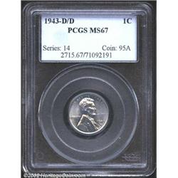 1943-D/D 1C MS67 PCGS. RPM-1, Breen-2169. Although 17 repunched mintmark varieties are known for the