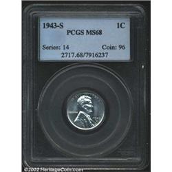 1943-S 1C MS68 PCGS. A lustrous and mildly prooflike Superb Gem with a good strike and gorgeous surf