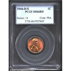 1944-D/S 1C MS66 Red PCGS. OMM-1. Bold remnants of the undermintmark are readily evident north of th