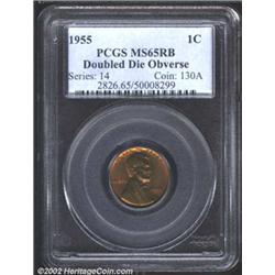 1955/55 1C Doubled Die MS65 Red and Brown PCGS. An aesthetically pleasing Gem, both sides display a.