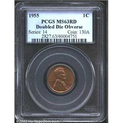 1955/55 1C Doubled Die MS63 Red PCGS. Each side is covered with rich glossy brown patina and the dev