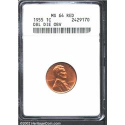 1955/55 1C Doubled Die MS64 Red ANACS. Warm honey-orange luster overlays both sides of this attracti