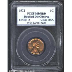 1972/72 1C Doubled Die MS66 Red PCGS. A sharply struck and highly lustrous orange-red Gem that has a