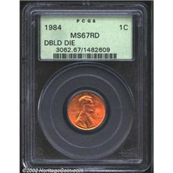 1984 1C Doubled Die MS67 Red PCGS. FS-37, DDO 1-O-IV. Lincoln's earlobe is die doubled with a wide s