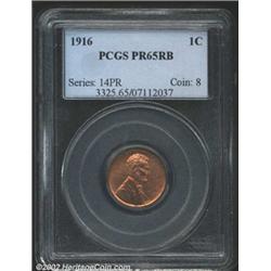 1916 1C PR65 Red and Brown PCGS. A wonderful example of this matte proof issue. Subtle tan-red field