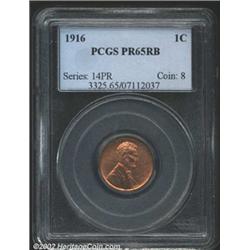 1916 1C PR65 Red and Brown PCGS. A wonderful example of this matte proof issue. Subtle tan-red field