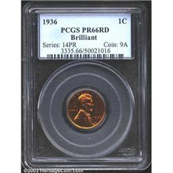 1936 1C Type Two PR66 Red PCGS. The first proof Lincoln Cent officially produced since 1916, the 193