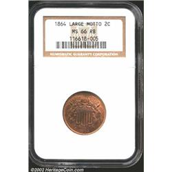 1864 2C Large Motto MS66 Red and Brown NGC. Red chestnut interspersed with some vibrant crimson and.