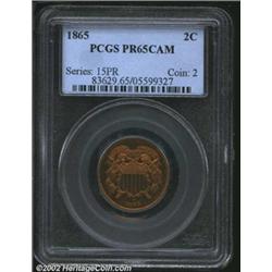 1865 2C PR65 Cameo PCGS. This is an underrated proof Two Cent issue with full Red luster. Most survi