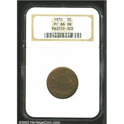 1872 2C PR66 Brown NGC. Smooth, ruddy-brown surfaces with subdued reflectivity. There is some very s