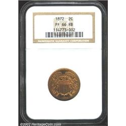 1872 2C PR66 Red and Brown NGC. Two Cent production fell to just 65,000 coins in 1872, perhaps 950 p