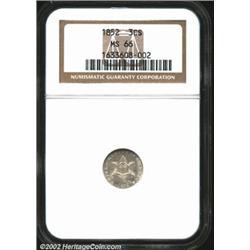 1852 3CS MS66 NGC. Attractive steel-gray surfaces. This coin shows a remarkable state of preservatio