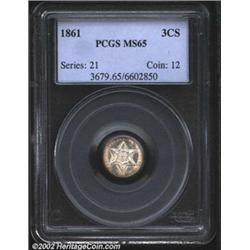 1861 3CS MS65 PCGS. Lustrous and carefully preserved with hints of golden-brown peripheral patina. A