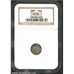 1865 3CS MS66 NGC. Production of Three Cent Silvers fell throughout the Civil War until it reached a