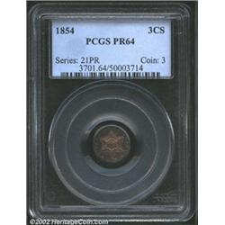 1854 3CS PR64 PCGS. The Type Two Trime was first struck on May 22, 1854. Small alterations were made