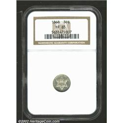 1868 3CS PR65 NGC. A pearl-gray Gem with a sharp strike and outstanding surface preservation. Popula