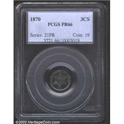 1870 3CS PR66 PCGS. Well struck except for the center of the horizontal stripes within the shield. A