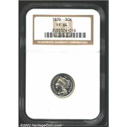 1870 3CN PR64 NGC. A razor-sharp and brilliant near-Gem that has clean surfaces and mild cameo contr