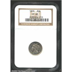 1870 3CN PR65 NGC. A well struck Gem that has dusky silver-gray patina. Immaculately preserved, alth