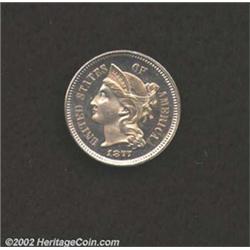 1877 3CN PR63 Lacquer Residue, Cleaned Uncertified. A well struck representative of this scarce date