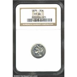 1879 3CN PR66 NGC. A light rose wash over the reverse pillars offers the only color on this otherwis