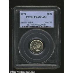 1879 3CN PR67 Cameo PCGS. A lightly toned and well struck Superb Gem with seemingly pristine surface