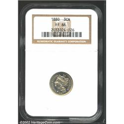 1880 3CN PR66 NGC. The shimmering steel surfaces show only the faintest golden rose wash which lends