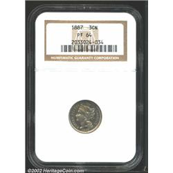 1887 3CN PR64 NGC. The toning is attractive, being a well blended mix of iridescent powder-blue and.