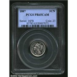 1887 3CN PR65 Cameo PCGS. There are no singularly distracting carbon flecks or hairlines on either s