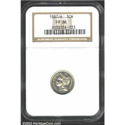 1887/6 3CN PR66 NGC. Bold remnants of the underdate are evident with a loupe, but the surfaces retai
