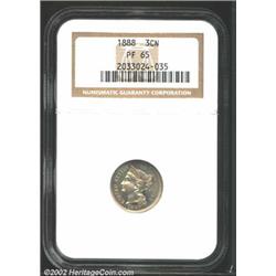 1888 3CN PR65 NGC. A no-questions Gem, the champagne tinged surfaces possess a silky-smooth sheen fr