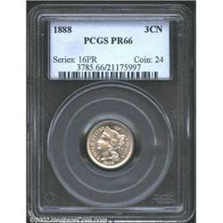 1888 3CN PR66 PCGS. This untoned, silver-white coin is accurately graded as a premium quality Gem. T