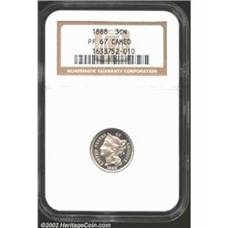 1888 3CN PR67 Cameo NGC. Only 41,083 Three Cent Nickels were delivered in this, the penultimate year