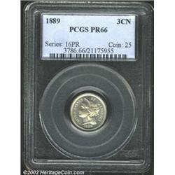 1889 3CN PR66 PCGS. A razor-sharp Gem with undisturbed surfaces and light silver-gray color. The con