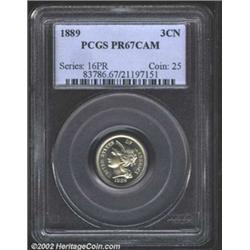 1889 3CN PR67 Cameo PCGS. Wispy tan patina. A gorgeous and seemingly unimprovable Superb Gem from th