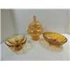 Image 1 : LOT 3 DECORATIVE AMBER CARNIVAL GLASS: COMPOTE,