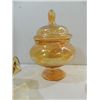 Image 3 : LOT 3 DECORATIVE AMBER CARNIVAL GLASS: COMPOTE,