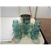 Image 1 : LOT 8 VINTAGE BLUE GLASS BALL PERFECT MASON JARS &