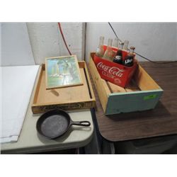 LOT 5 MIXED COLLECTIBLES: 2 WOODEN CRATES, #3 CAST