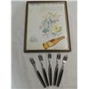 Image 1 : LOT 6 (5) VINTAGE ART DECO OYSTER FORKS & FRAMED