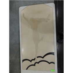 26X54 1930S VINTAGE ART DECO LADY ETCHED GLASS
