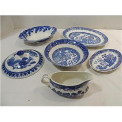 LOT 6 WOODS BLUE TRANSFER CERAMIC WARE WILLOW