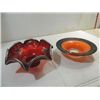 Image 1 : LOT 2 RUFFLED EDGE RUBY GLASS BOWL STERLING SILVER