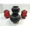 Image 1 : LOT 4  (2) VINTAGE RUBY RED GLASS CANDLE HOLDERS &